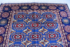 Afghan Handmade Carpet 6.5x4.9 ft – Rich Blue and Red Tribal Design Wool Rugs for Dining room, Living room, Office and Farmhouse Rug