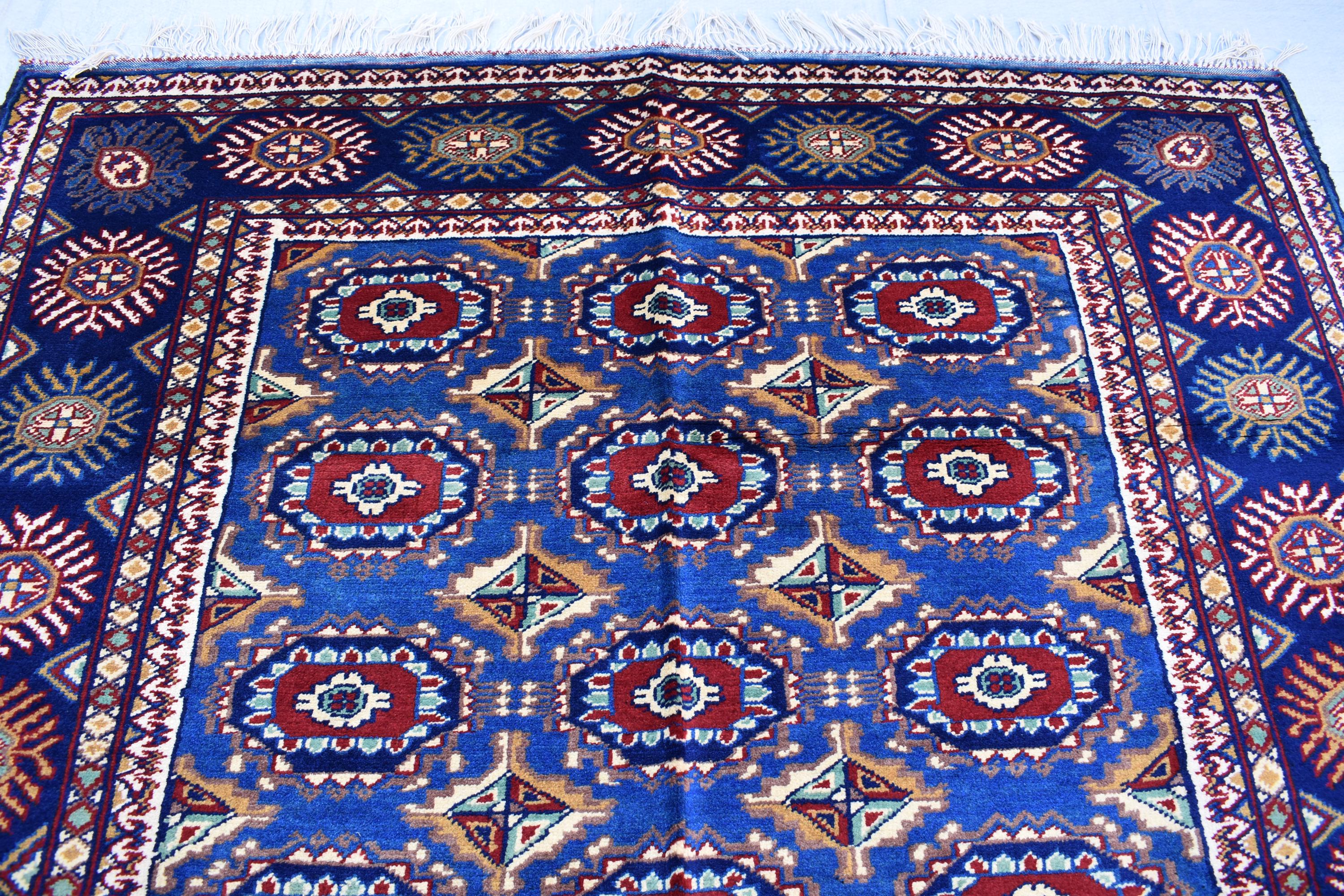 Afghan Handmade Carpet 6.5x4.9 ft – Rich Blue and Red Tribal Design Wool Rugs for Dining room, Living room, Office and Farmhouse Rug