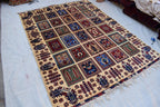 Handmade Afghan Carpet 6.8x4.11 ft – Unique Square Pattern Wool Rug, Colorful Traditional Design for Living room, Bedroom room and Office.