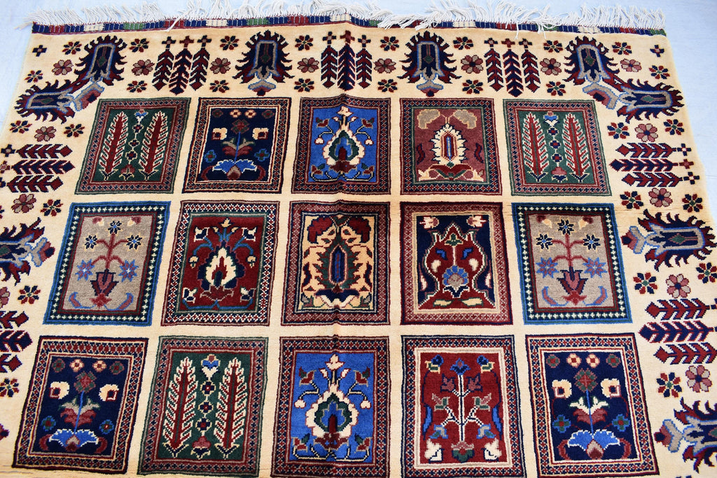 Handmade Afghan Carpet 6.8x4.11 ft – Unique Square Pattern Wool Rug, Colorful Traditional Design for Living room, Bedroom room and Office.