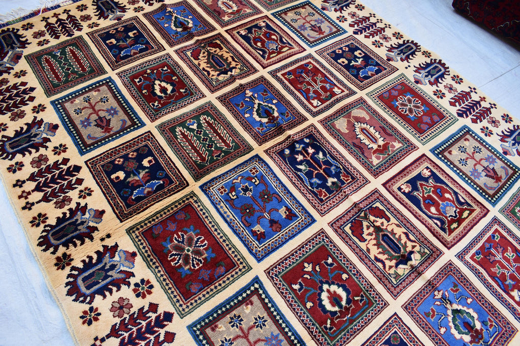 Handmade Afghan Carpet 6.8x4.11 ft – Unique Square Pattern Wool Rug, Colorful Traditional Design for Living room, Bedroom room and Office.
