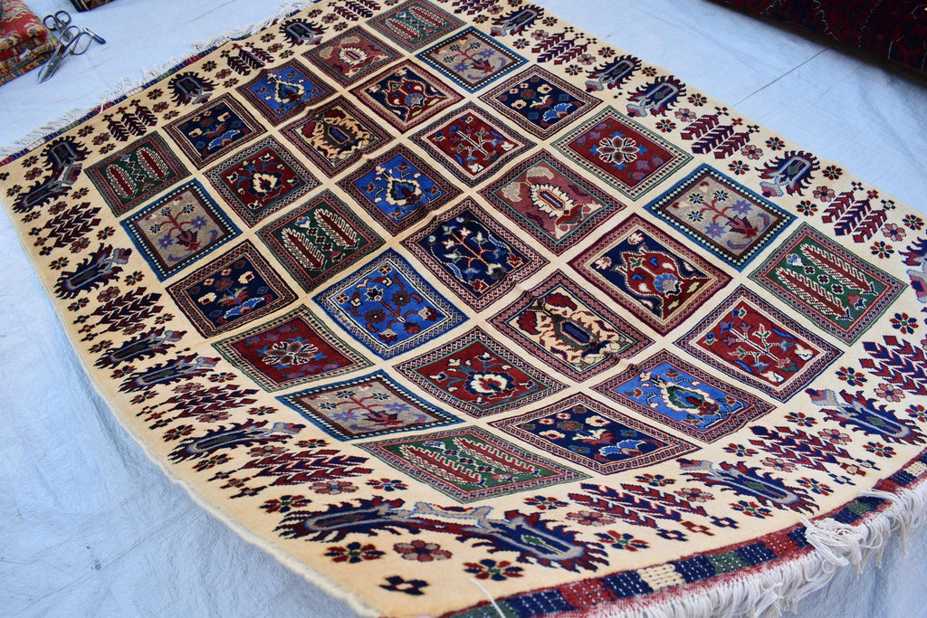 Handmade Afghan Carpet 6.8x4.11 ft – Unique Square Pattern Wool Rug, Colorful Traditional Design for Living room, Bedroom room and Office.