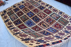 Handmade Afghan Carpet 6.8x4.11 ft – Unique Square Pattern Wool Rug, Colorful Traditional Design for Living room, Bedroom room and Office.