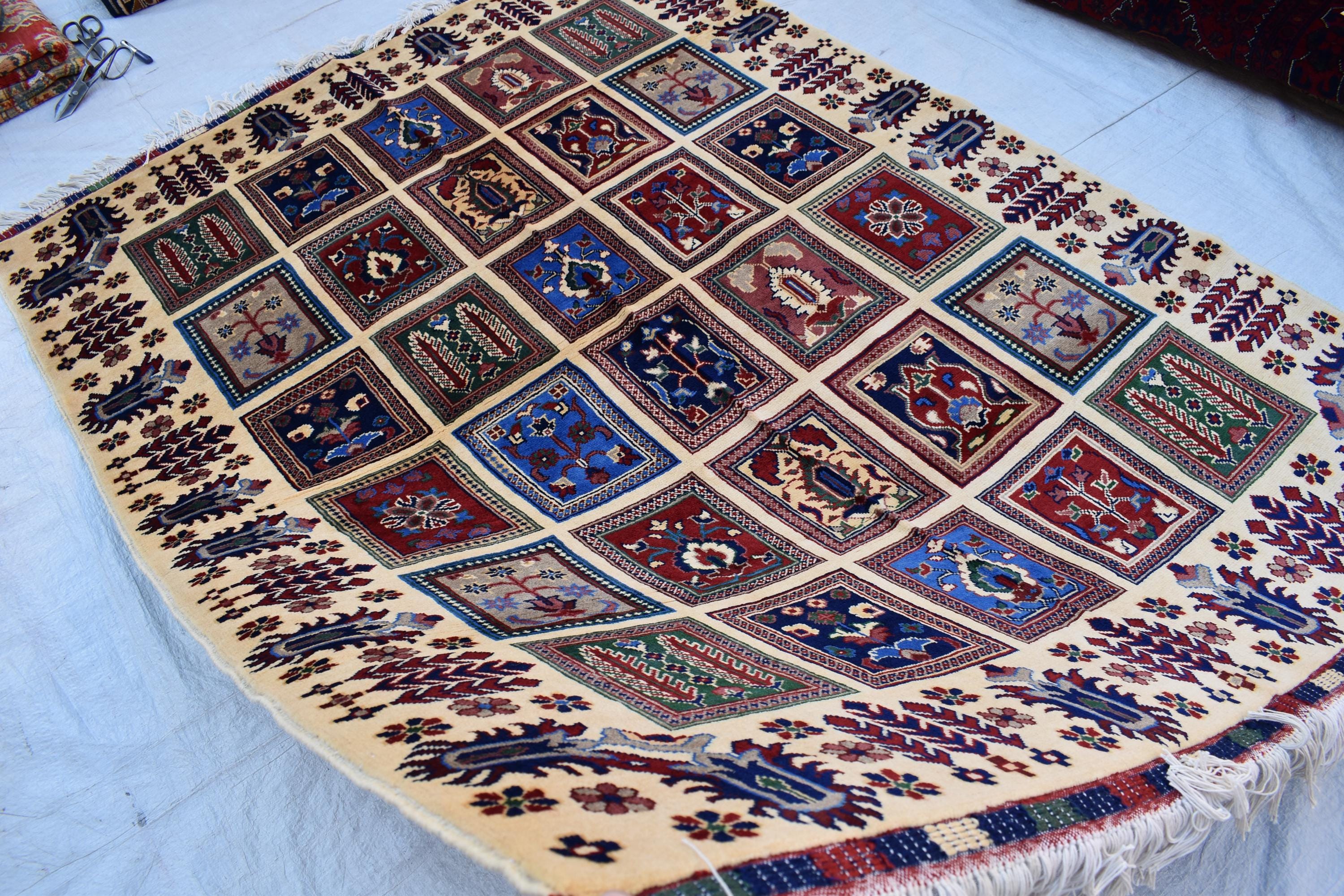 Handmade Afghan Carpet 6.8x4.11 ft – Unique Square Pattern Wool Rug, Colorful Traditional Design for Living room, Bedroom room and Office.