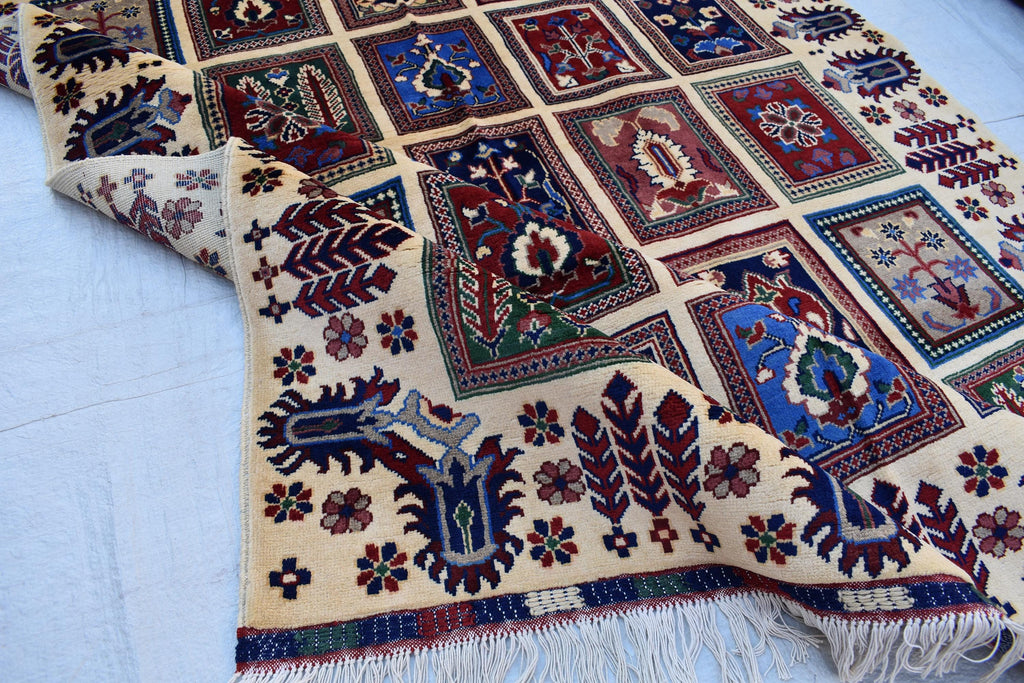 Handmade Afghan Carpet 6.8x4.11 ft – Unique Square Pattern Wool Rug, Colorful Traditional Design for Living room, Bedroom room and Office.