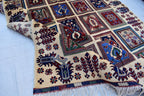 Handmade Afghan Carpet 6.8x4.11 ft – Unique Square Pattern Wool Rug, Colorful Traditional Design for Living room, Bedroom room and Office.