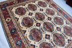 Baluchi design Handmade Afghan Carpet 6.7x5.2 ft – Vintage Tribal Wool Rug, Cream and Red Traditional Design for living room and office