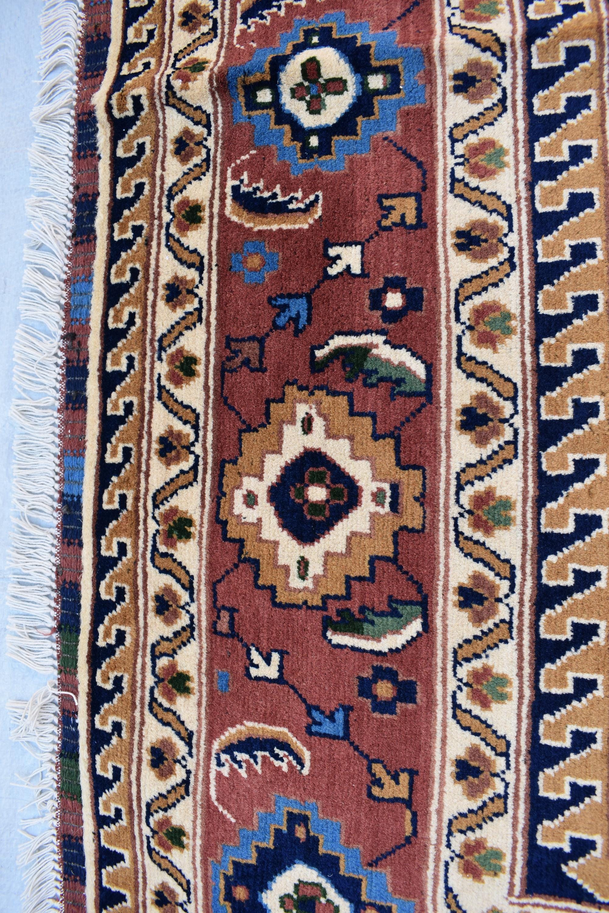 Baluchi design Handmade Afghan Carpet 6.7x5.2 ft – Vintage Tribal Wool Rug, Cream and Red Traditional Design for living room and office