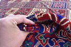 Handmade Afghan Geometric Wool Carpet - Traditional Tribal Design - 10.1x6.8 ft - Red, Blue & beige Wool Rug - Living Room Decor