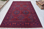 Bukhara Handmade Afghan Wool Rug - Traditional Tribal Geometric Carpet - 10.10x6.8 ft - Red & Blue Oriental Design - Large Living Room Rug