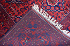 Bukhara Handmade Afghan Wool Rug - Traditional Tribal Geometric Carpet - 10.10x6.8 ft - Red & Blue Oriental Design - Large Living Room Rug