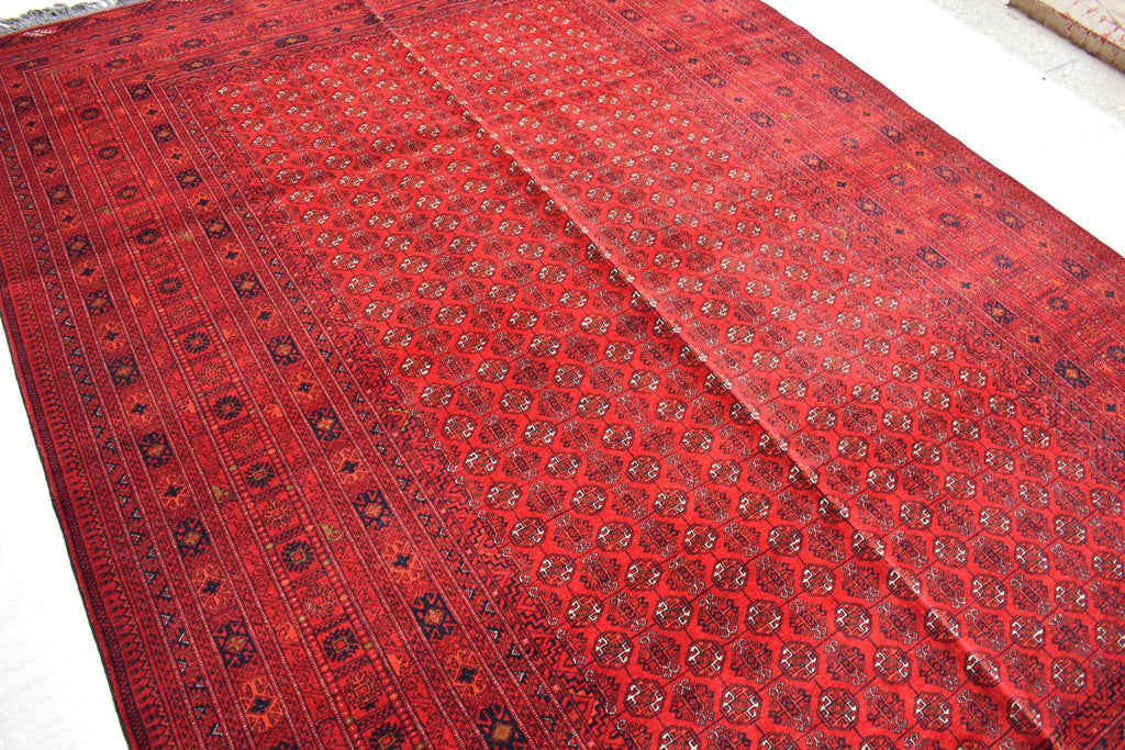 Vintage Afghan Shirin Takab Wool Rug 20 years old - Traditional Red Geometric Carpet - 9.9x6.6 ft - Bedroom Rug, Living Room Carpet