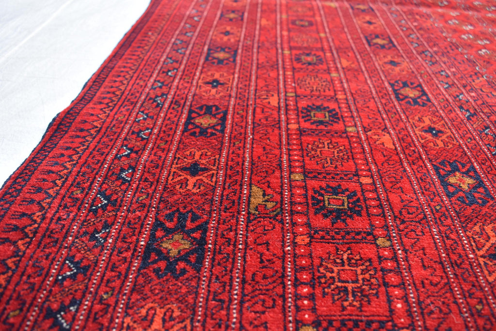 Vintage Afghan Shirin Takab Wool Rug 20 years old - Traditional Red Geometric Carpet - 9.9x6.6 ft - Bedroom Rug, Living Room Carpet