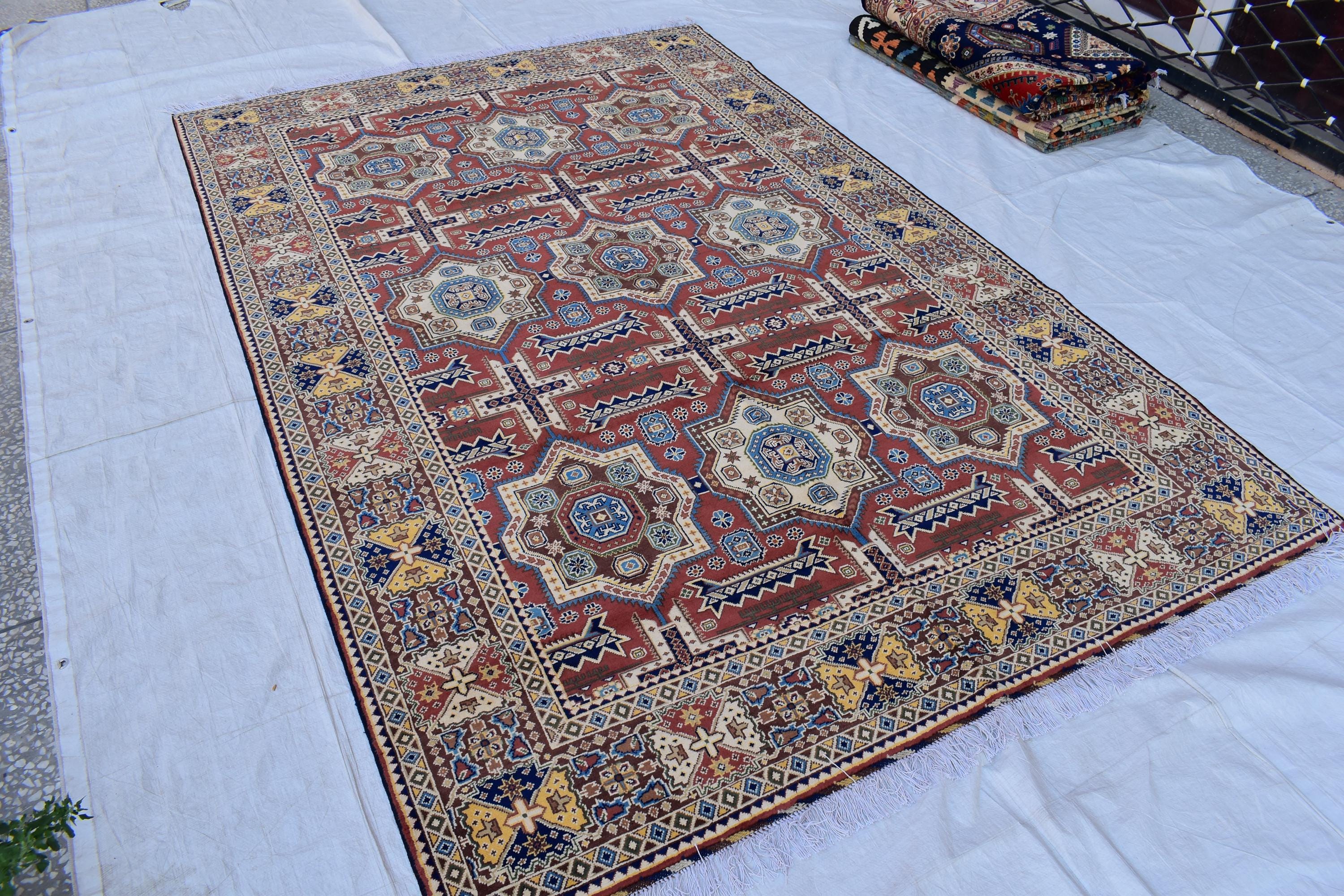 Handmade Chob Rang Carpet - 9.11x6.7 ft | Authentic Afghan Wool Rug | Large Vintage Area Carpet, Living Room Rug, Bedroom Carpet