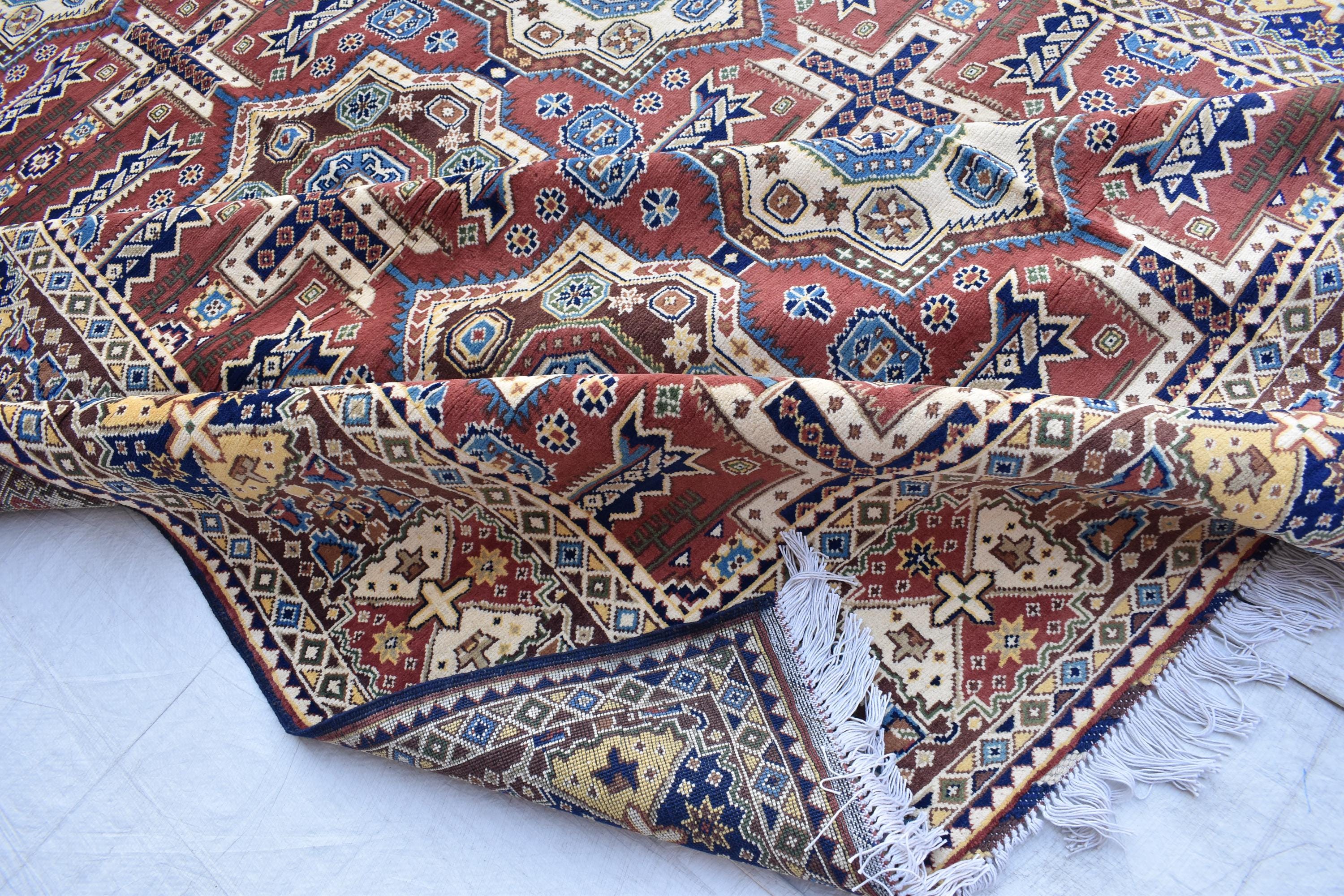 Handmade Chob Rang Carpet - 9.11x6.7 ft | Authentic Afghan Wool Rug | Large Vintage Area Carpet, Living Room Rug, Bedroom Carpet