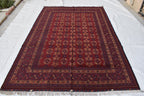 Waziri Vintage Handmade Afghan Carpet 9.11 x 6.9 ft – Natural Wool Rug with Traditional Patterns, Living room Rug, Bedroom Rug
