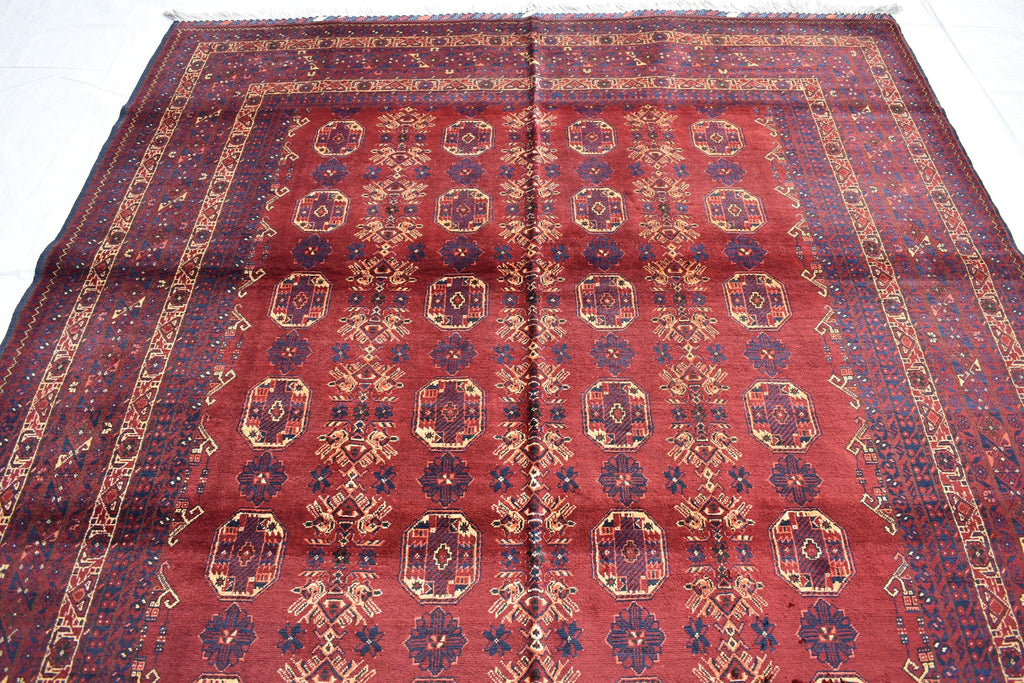 Waziri Vintage Handmade Afghan Carpet 9.11 x 6.9 ft – Natural Wool Rug with Traditional Patterns, Living room Rug, Bedroom Rug