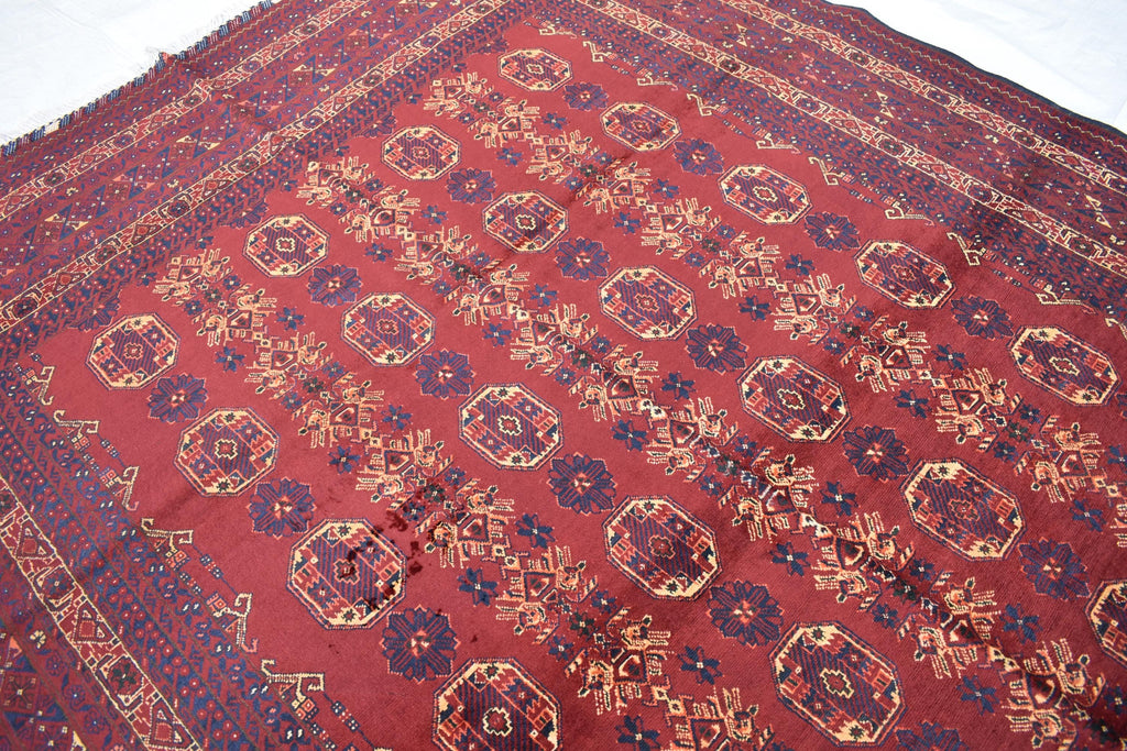 Waziri Vintage Handmade Afghan Carpet 9.11 x 6.9 ft – Natural Wool Rug with Traditional Patterns, Living room Rug, Bedroom Rug