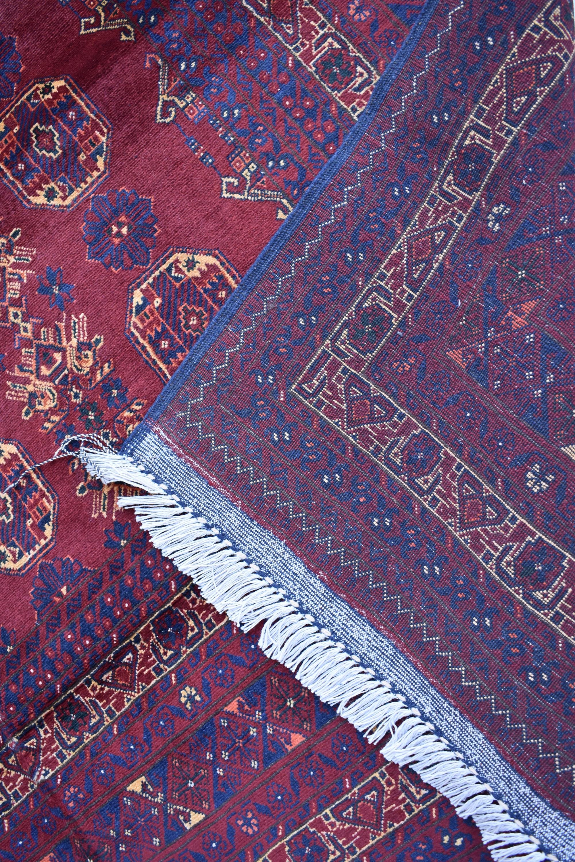 Waziri Vintage Handmade Afghan Carpet 9.11 x 6.9 ft – Natural Wool Rug with Traditional Patterns, Living room Rug, Bedroom Rug