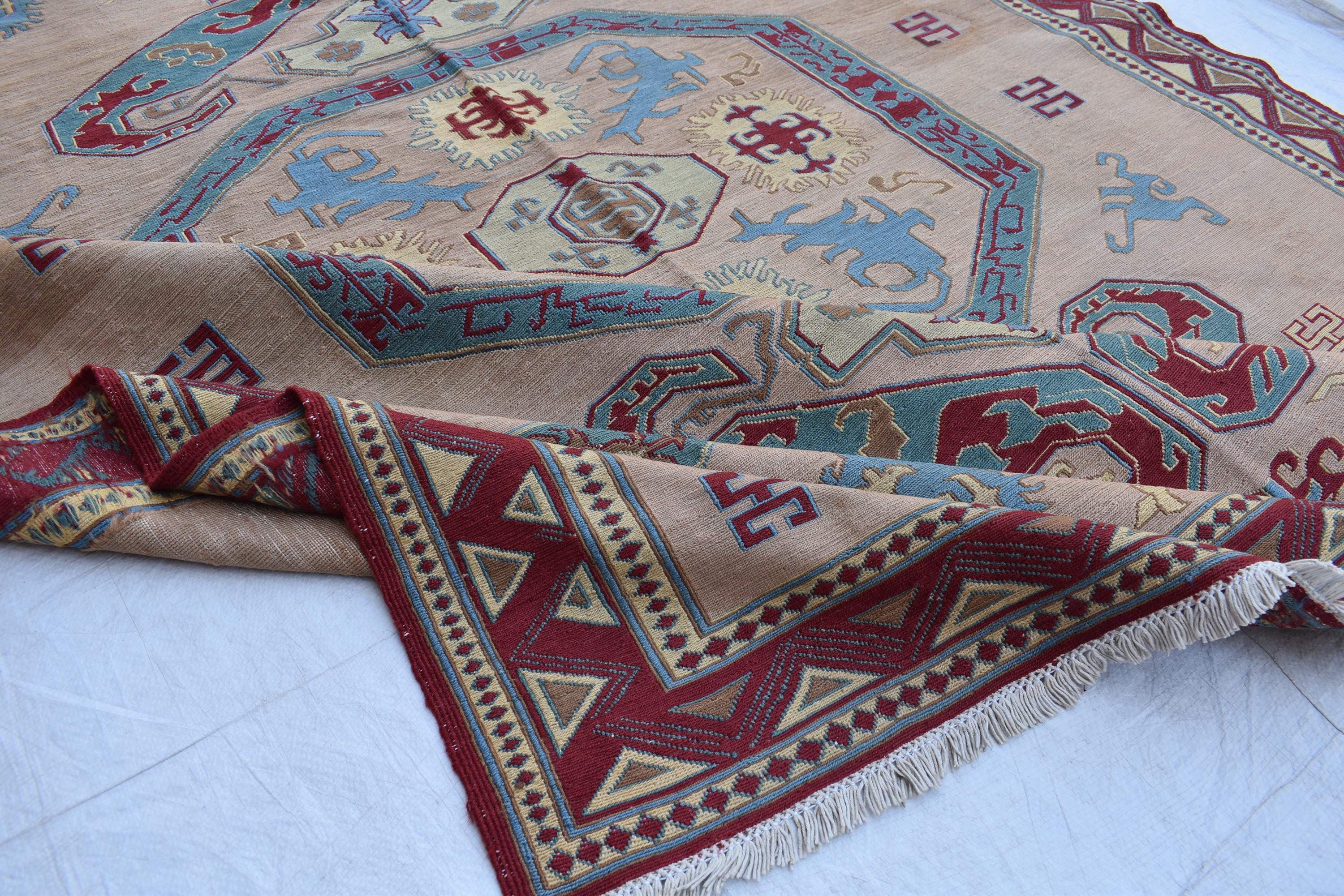 6x7 Vintage SUMAK GILAM | Handwoven Afghan Kilim Rug for Living Spaces | Boho Home Decor, Rug for Living Room, Bedroom Rug, 6.7x5.7 ft