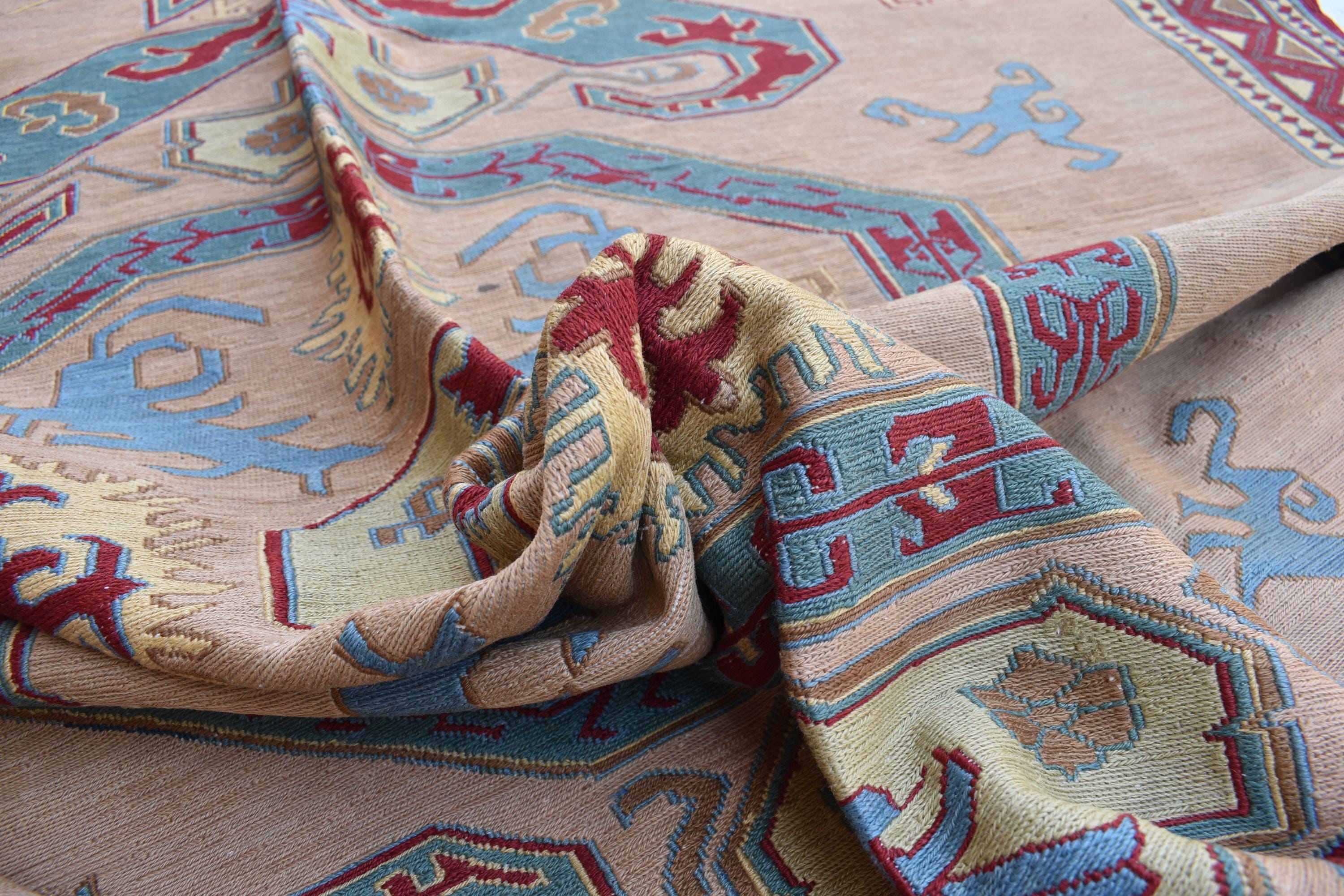 6x7 Vintage SUMAK GILAM | Handwoven Afghan Kilim Rug for Living Spaces | Boho Home Decor, Rug for Living Room, Bedroom Rug, 6.7x5.7 ft