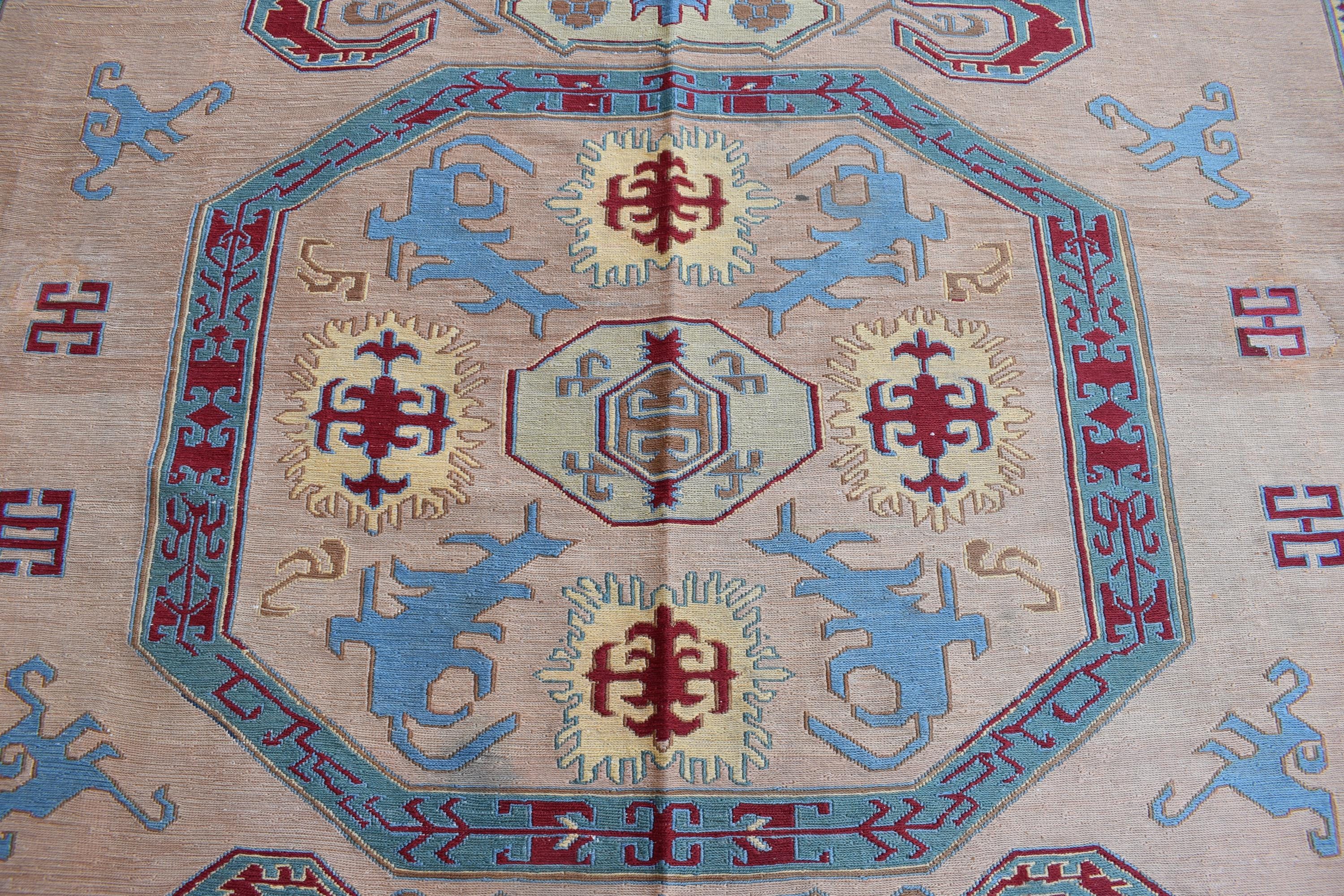 6x7 Vintage SUMAK GILAM | Handwoven Afghan Kilim Rug for Living Spaces | Boho Home Decor, Rug for Living Room, Bedroom Rug, 6.7x5.7 ft