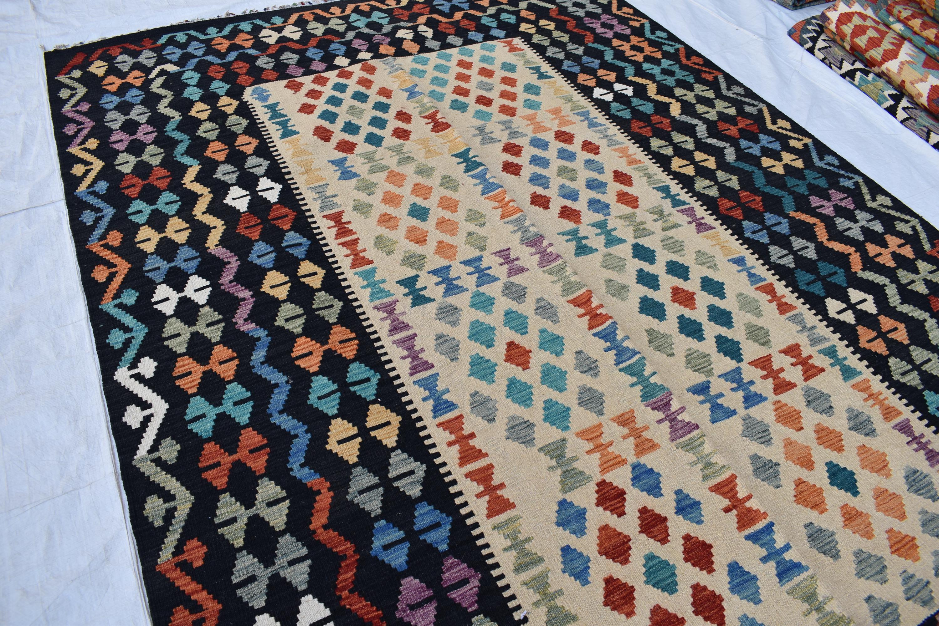 Handmade Kilim Chobi Rug - 9.8x6.8 ft | Traditional Afghan Carpet for Living Rooms | Farm House Rug | Bedroom Rug