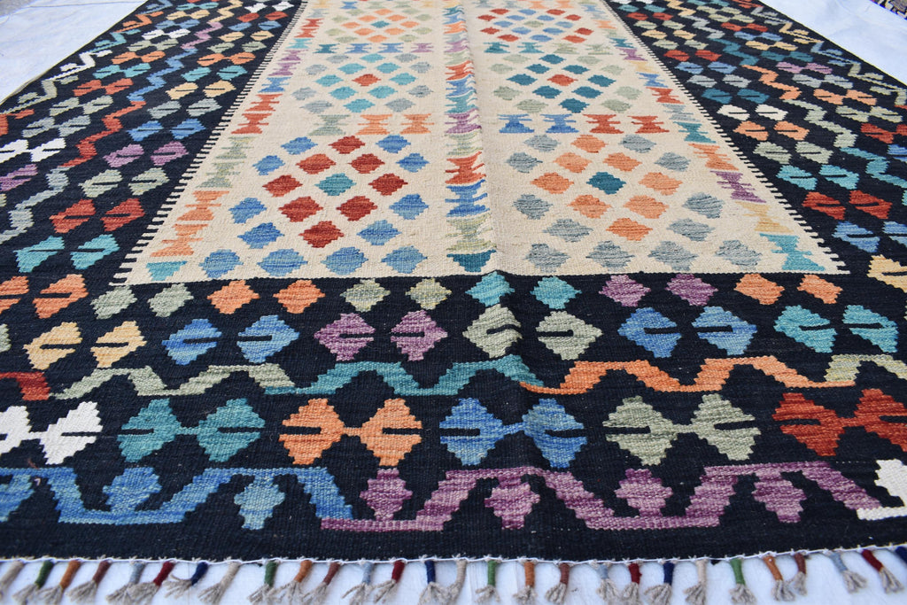 Handmade Kilim Chobi Rug - 9.8x6.8 ft | Traditional Afghan Carpet for Living Rooms | Farm House Rug | Bedroom Rug