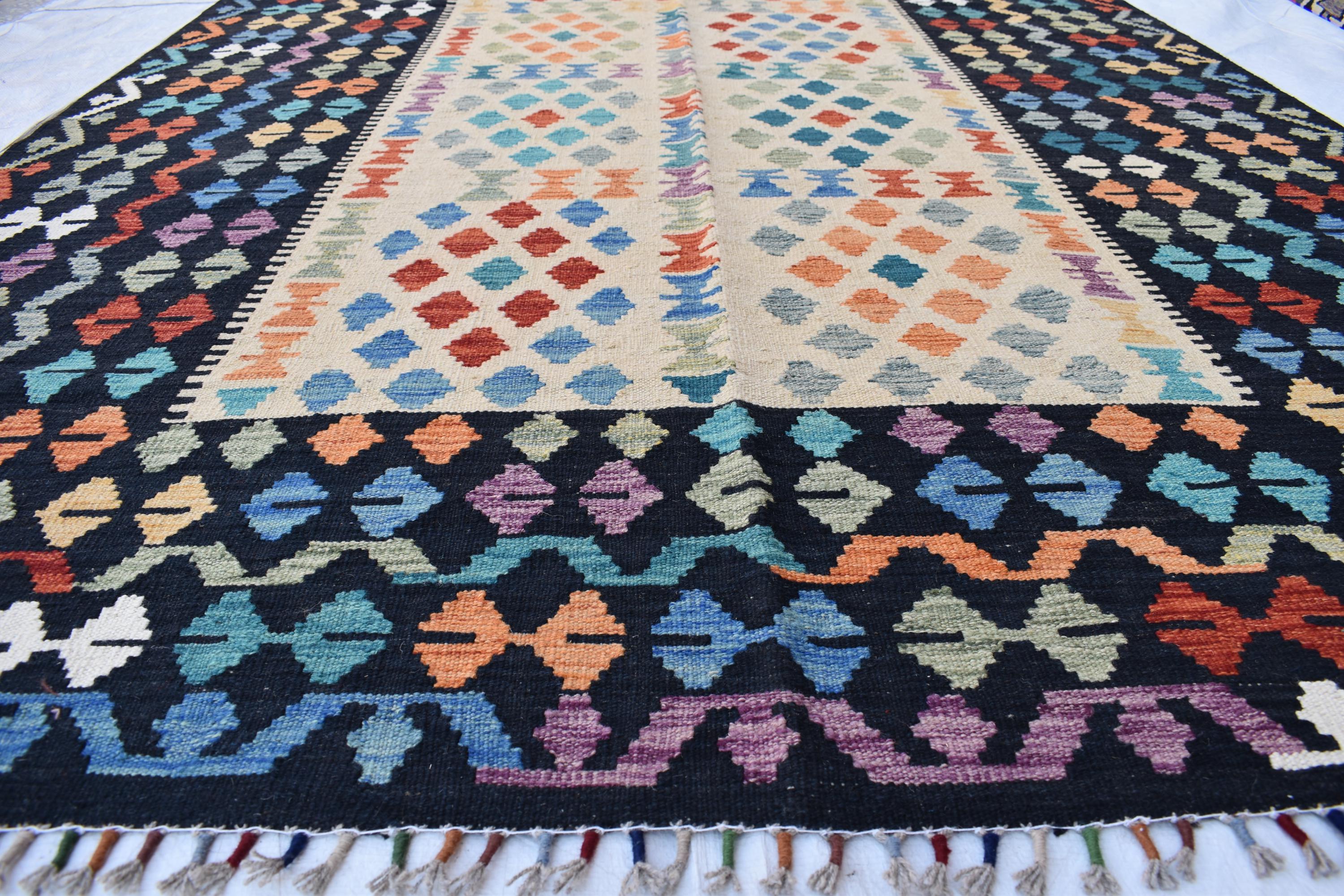Handmade Kilim Chobi Rug - 9.8x6.8 ft | Traditional Afghan Carpet for Living Rooms | Farm House Rug | Bedroom Rug
