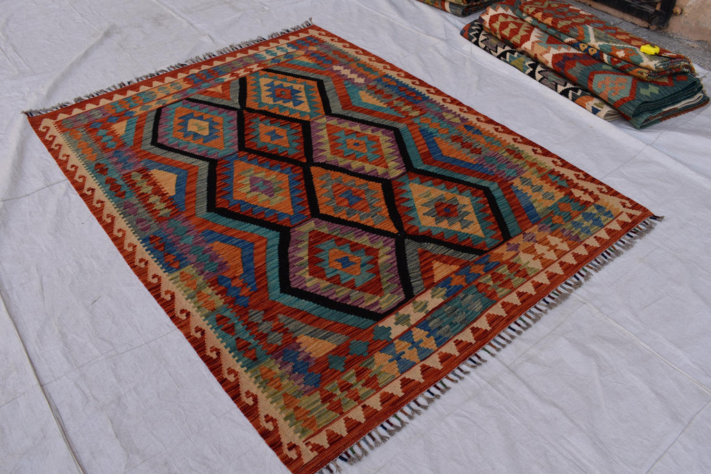 Beautiful Tribal Vintage Gilam - 6.9x5.2 ft | Handwoven Afghan Kilim Rug for Classic Decor