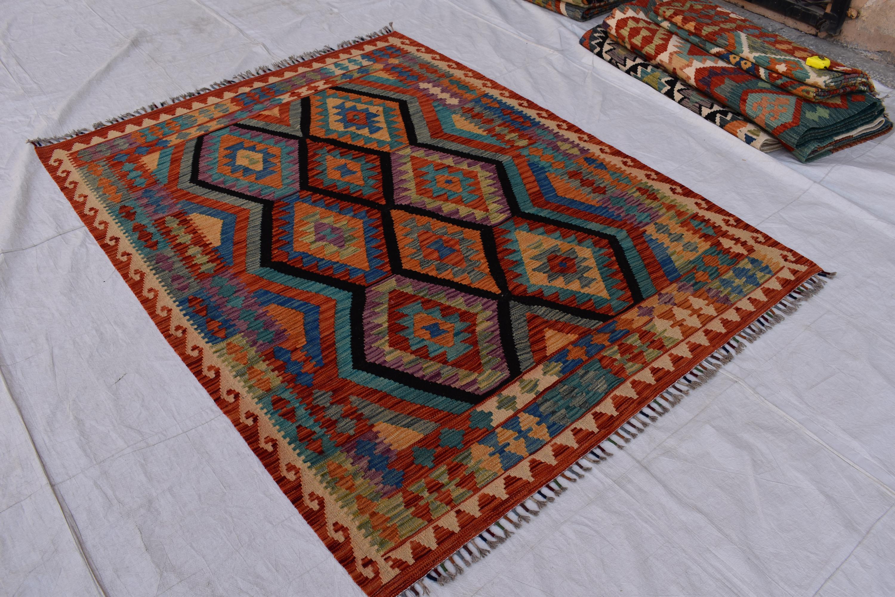 Beautiful Tribal Vintage Gilam - 6.9x5.2 ft | Handwoven Afghan Kilim Rug for Classic Decor