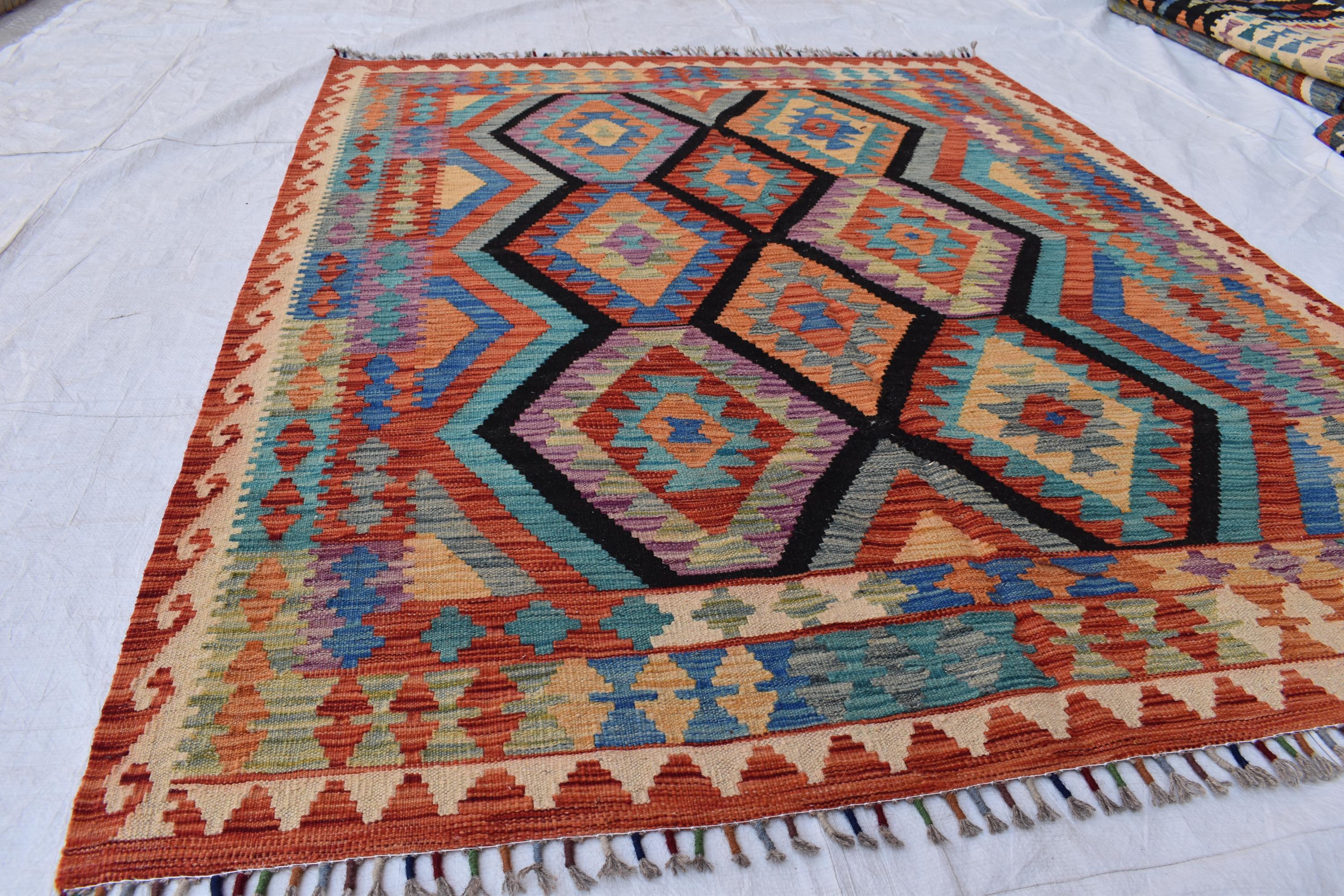 Beautiful Tribal Vintage Gilam - 6.9x5.2 ft | Handwoven Afghan Kilim Rug for Classic Decor