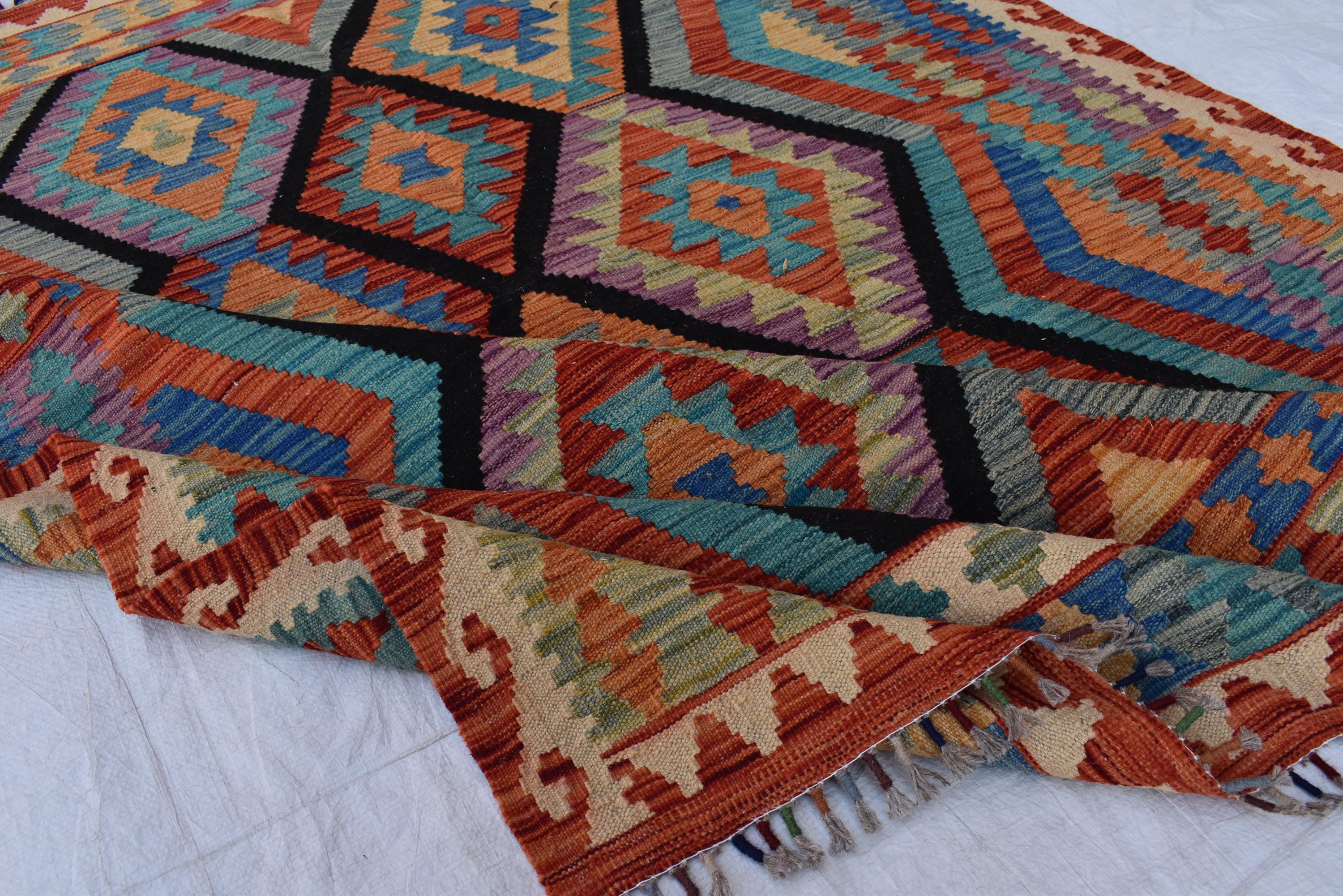 Beautiful Tribal Vintage Gilam - 6.9x5.2 ft | Handwoven Afghan Kilim Rug for Classic Decor