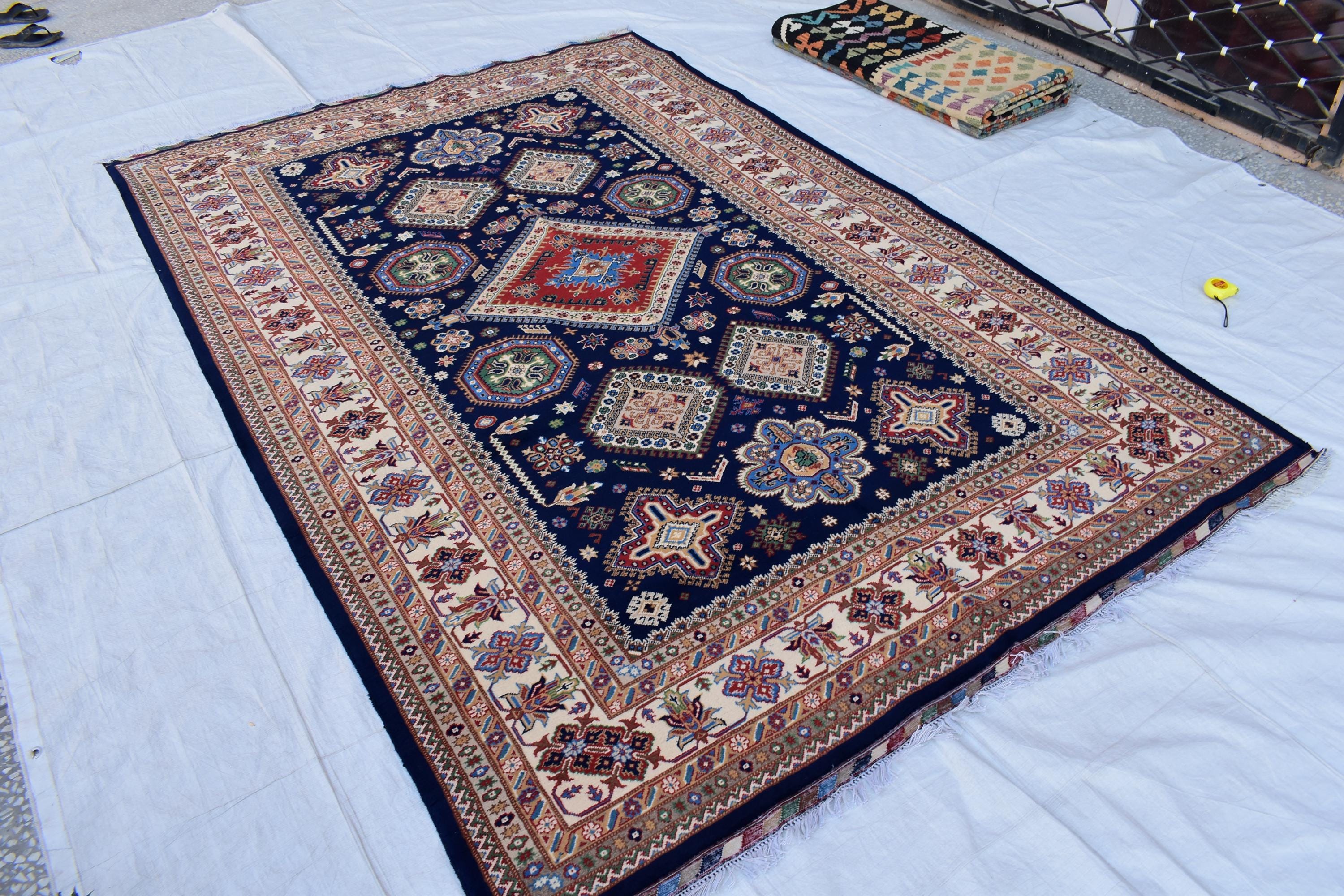 Handmade Kashi Maranus Carpet - 9.10x6.7 ft | Authentic Afghan Rug with Traditional Patterns