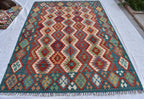 Vintage Tribal Afghan Kilim - 9.7 x 6.8 ft | Handwoven Wool Rug with Authentic Boho Design | Living Room Rug | Farm House Rug