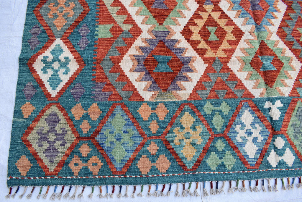 Vintage Tribal Afghan Kilim - 9.7 x 6.8 ft | Handwoven Wool Rug with Authentic Boho Design | Living Room Rug | Farm House Rug