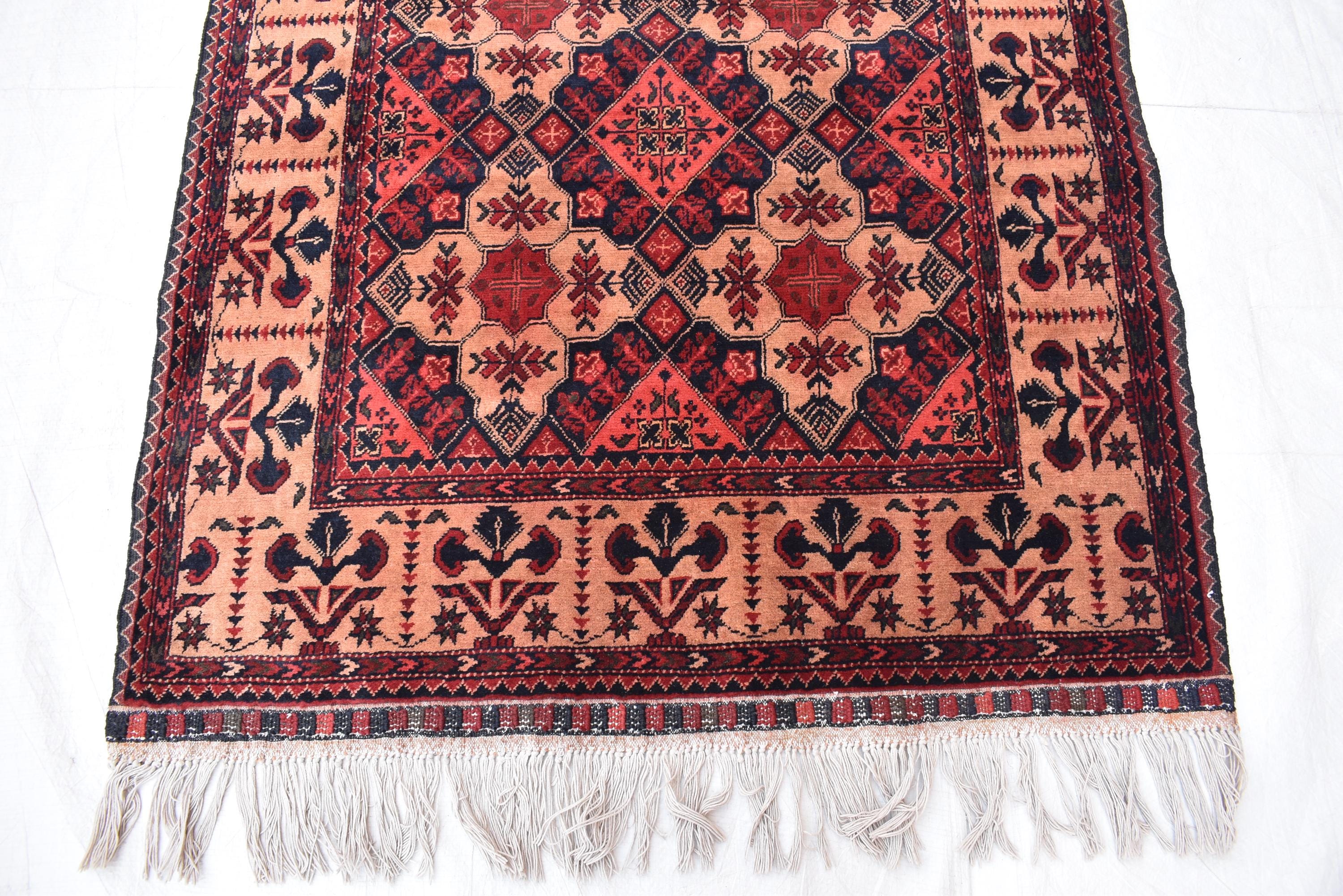 Tribal Yousafi Runner Rug - 12.9 x 3 ft | Handwoven Afghan Wool Carpet with Geometric Patterns | Hallway Runner | Entryway Rug