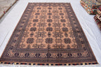 Gorgeous Bukhara Handmade Carpet - 10.2 x 6.7 ft | Authentic Afghan Wool Rug with Traditional Design | Living Room Rug | Office Rug