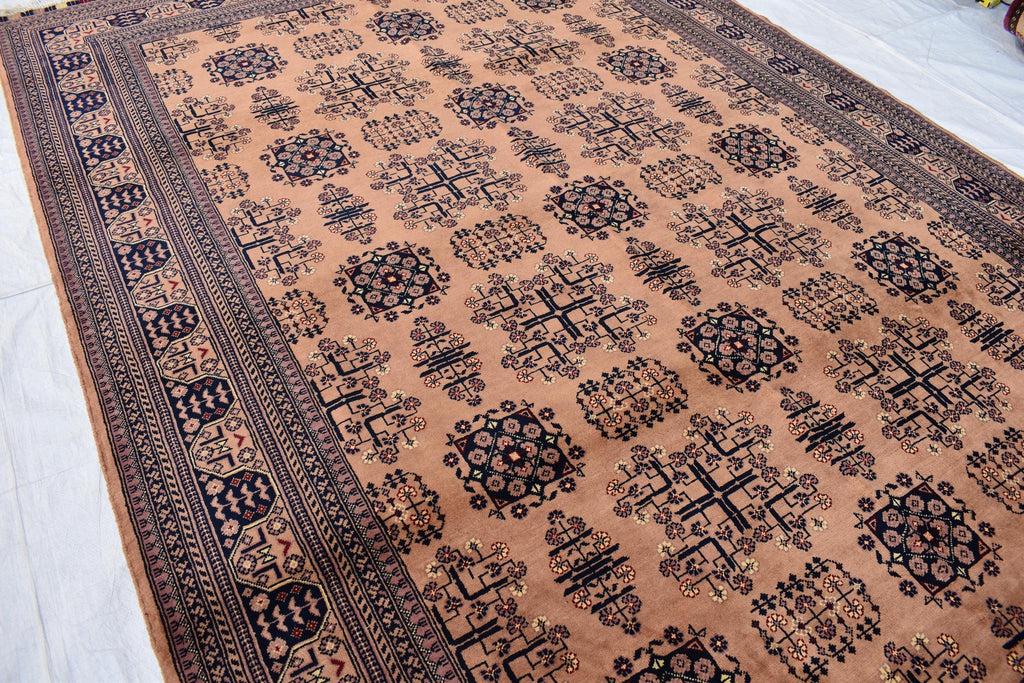 Gorgeous Bukhara Handmade Carpet - 10.2 x 6.7 ft | Authentic Afghan Wool Rug with Traditional Design | Living Room Rug | Office Rug