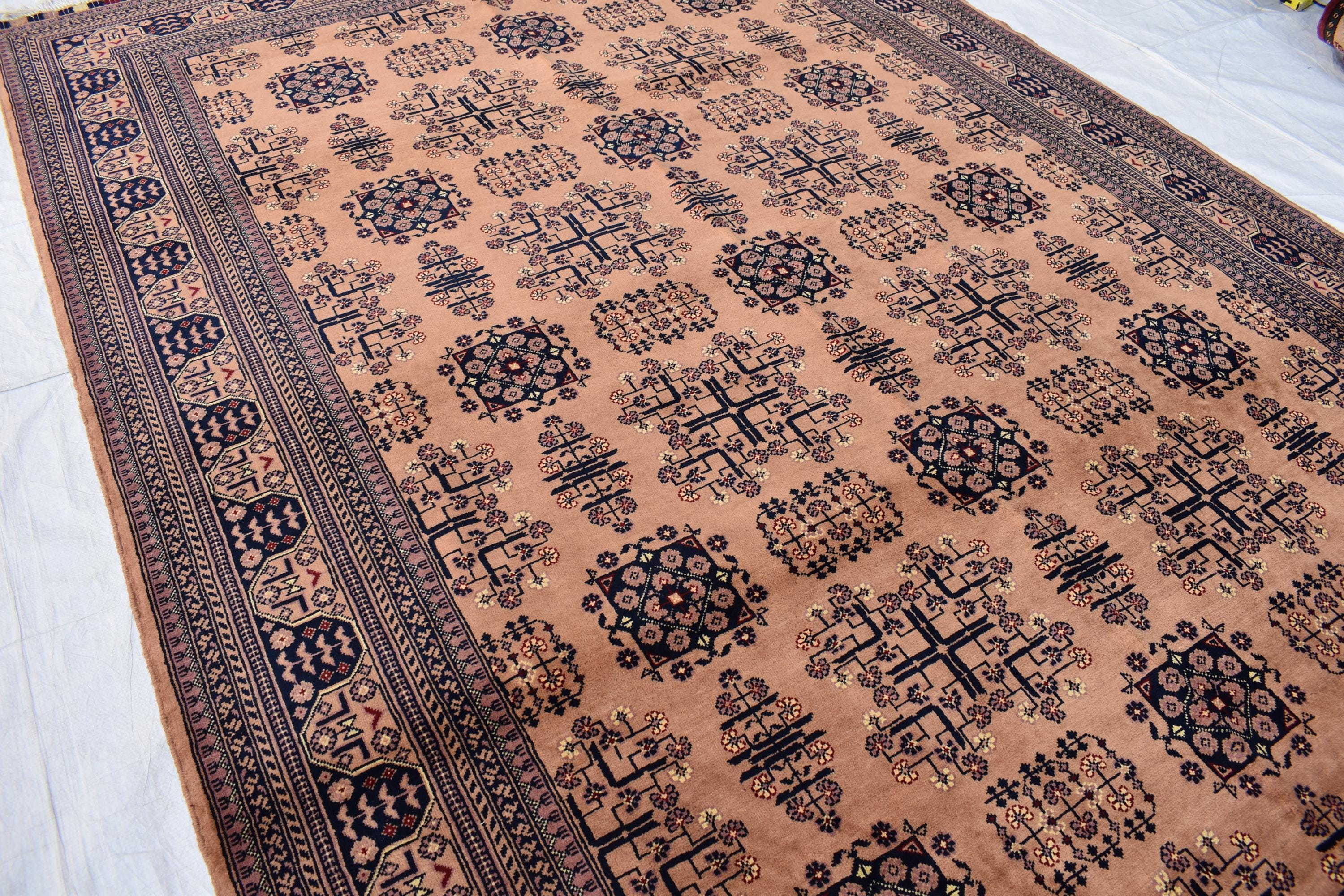 Gorgeous Bukhara Handmade Carpet - 10.2 x 6.7 ft | Authentic Afghan Wool Rug with Traditional Design | Living Room Rug | Office Rug