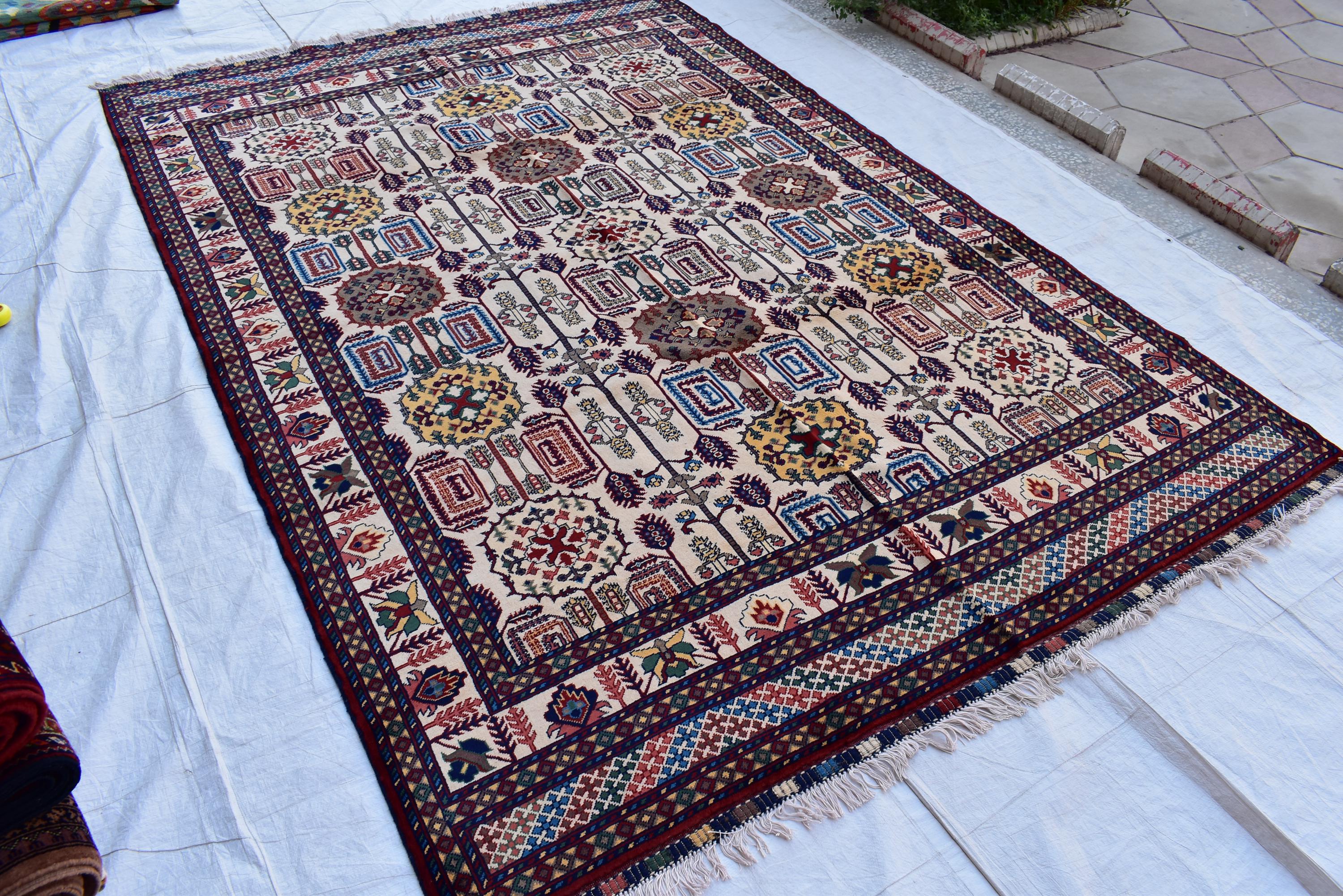 Traditional Bukhara Afghan Carpet – 10.1x6.10 ft – Handwoven Wool Rug | Living Room Rug | Bedroom Rug | Boho Home Decor