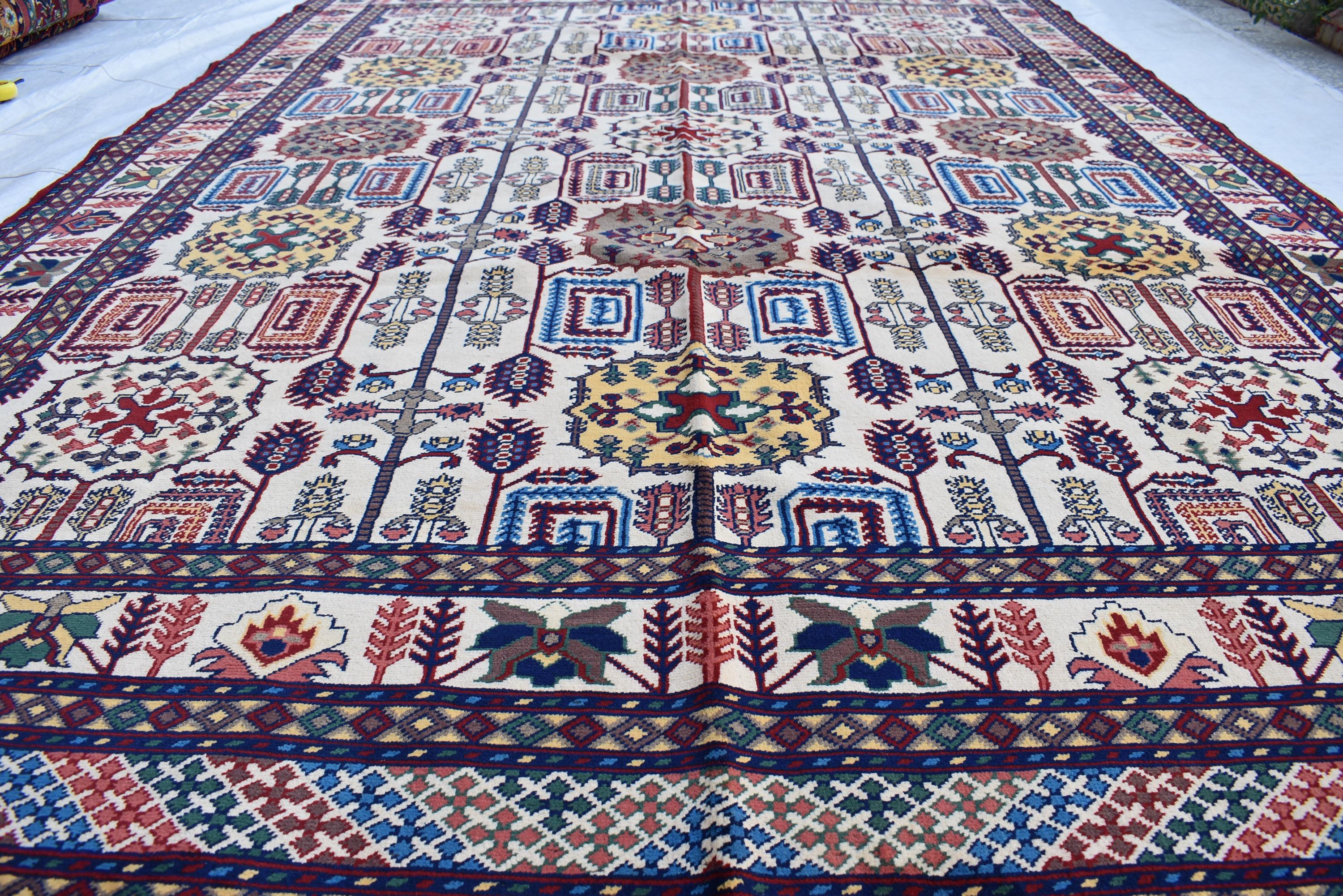 Traditional Bukhara Afghan Carpet – 10.1x6.10 ft – Handwoven Wool Rug | Living Room Rug | Bedroom Rug | Boho Home Decor