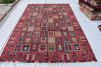 Handmade Afghan Tribal Rug – Geometric Patchwork Design – 10.6 x 6.10 ft – Vibrant Wool CarpetAyni | Living Room Rug