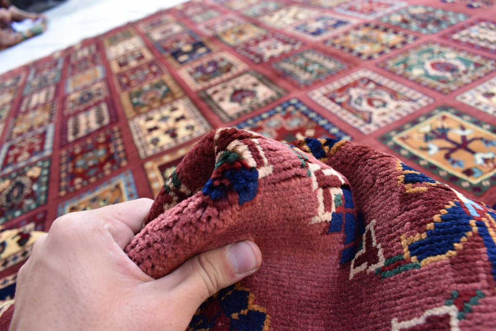 Handmade Afghan Tribal Rug – Geometric Patchwork Design – 10.6 x 6.10 ft – Vibrant Wool CarpetAyni | Living Room Rug