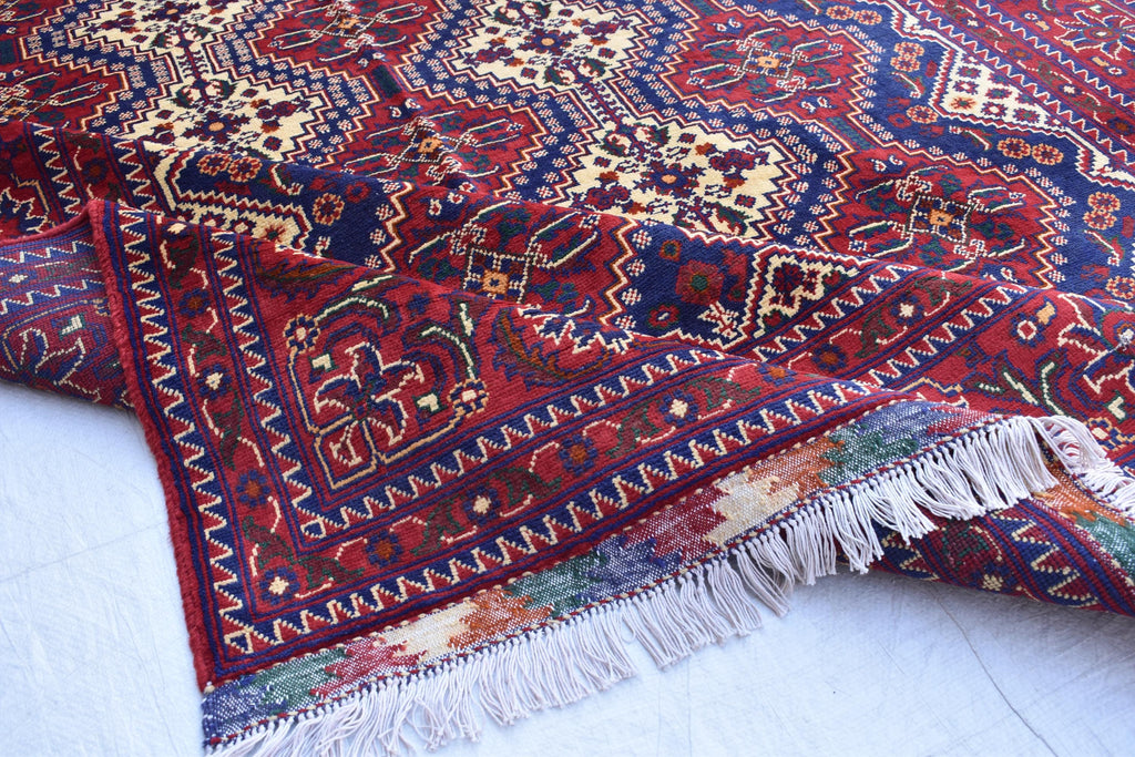 Handwoven Yousafi Tribal Afghan Carpet – 10 x 6.7 ft – Authentic Wool Rug with Traditional Motifs