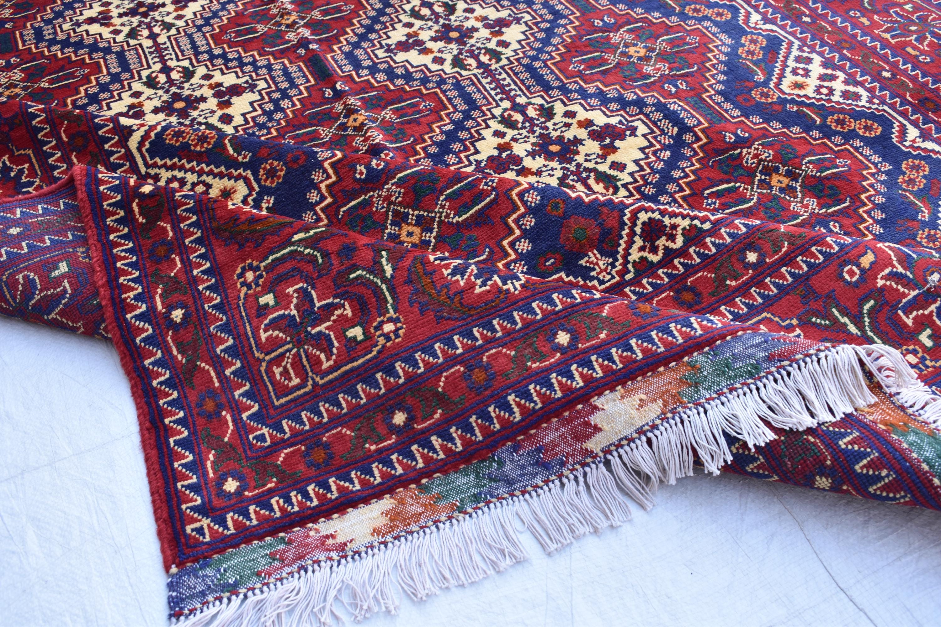 Handwoven Yousafi Tribal Afghan Carpet – 10 x 6.7 ft – Authentic Wool Rug with Traditional Motifs