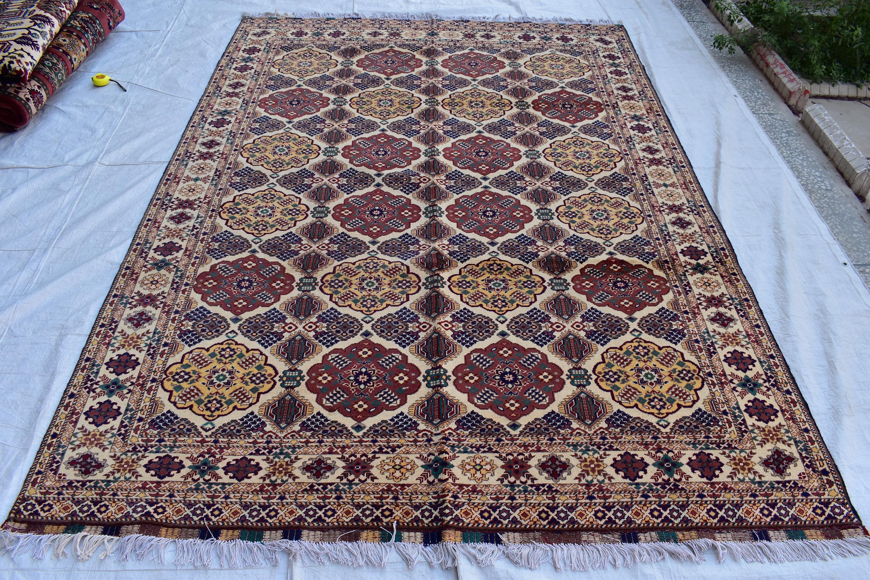 Handmade Baghdadi Carpet - 9.6 x 6.8 ft | Traditional Afghan Design with Intricate Patterns and Rich Colors