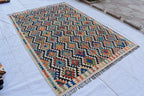 Traditional Tribal Gilam Rug - 9.5 x 6.7 ft | Authentic Handwoven Afghan Design with Rich Patterns | Farm House Rug