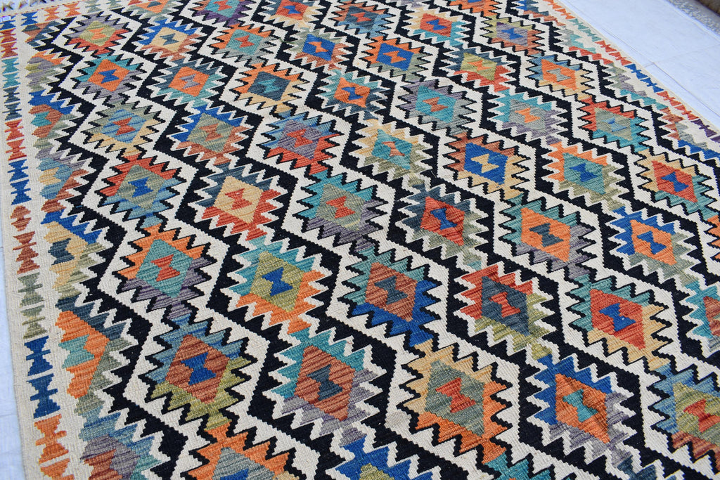 Traditional Tribal Gilam Rug - 9.5 x 6.7 ft | Authentic Handwoven Afghan Design with Rich Patterns | Farm House Rug