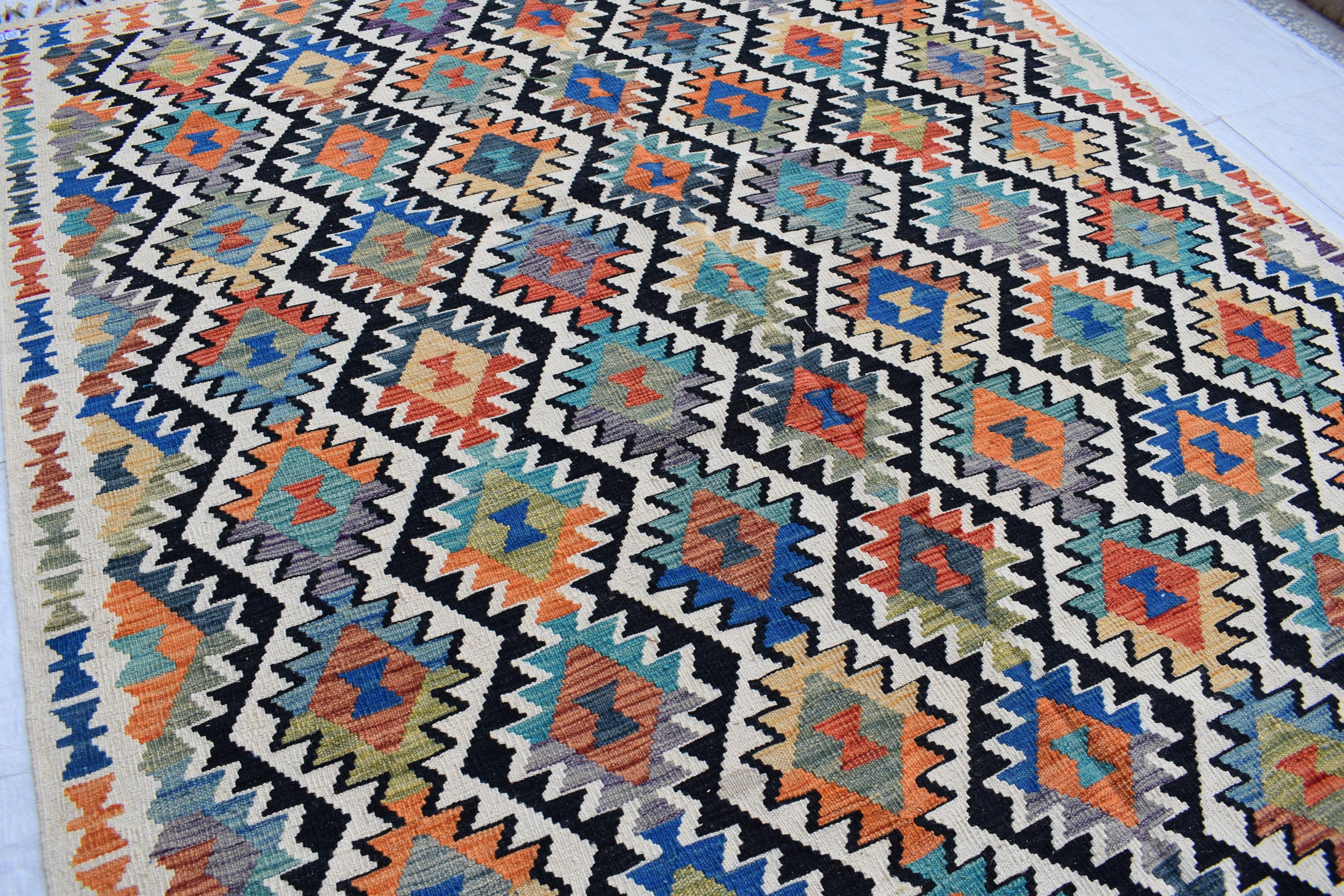 Traditional Tribal Gilam Rug - 9.5 x 6.7 ft | Authentic Handwoven Afghan Design with Rich Patterns | Farm House Rug